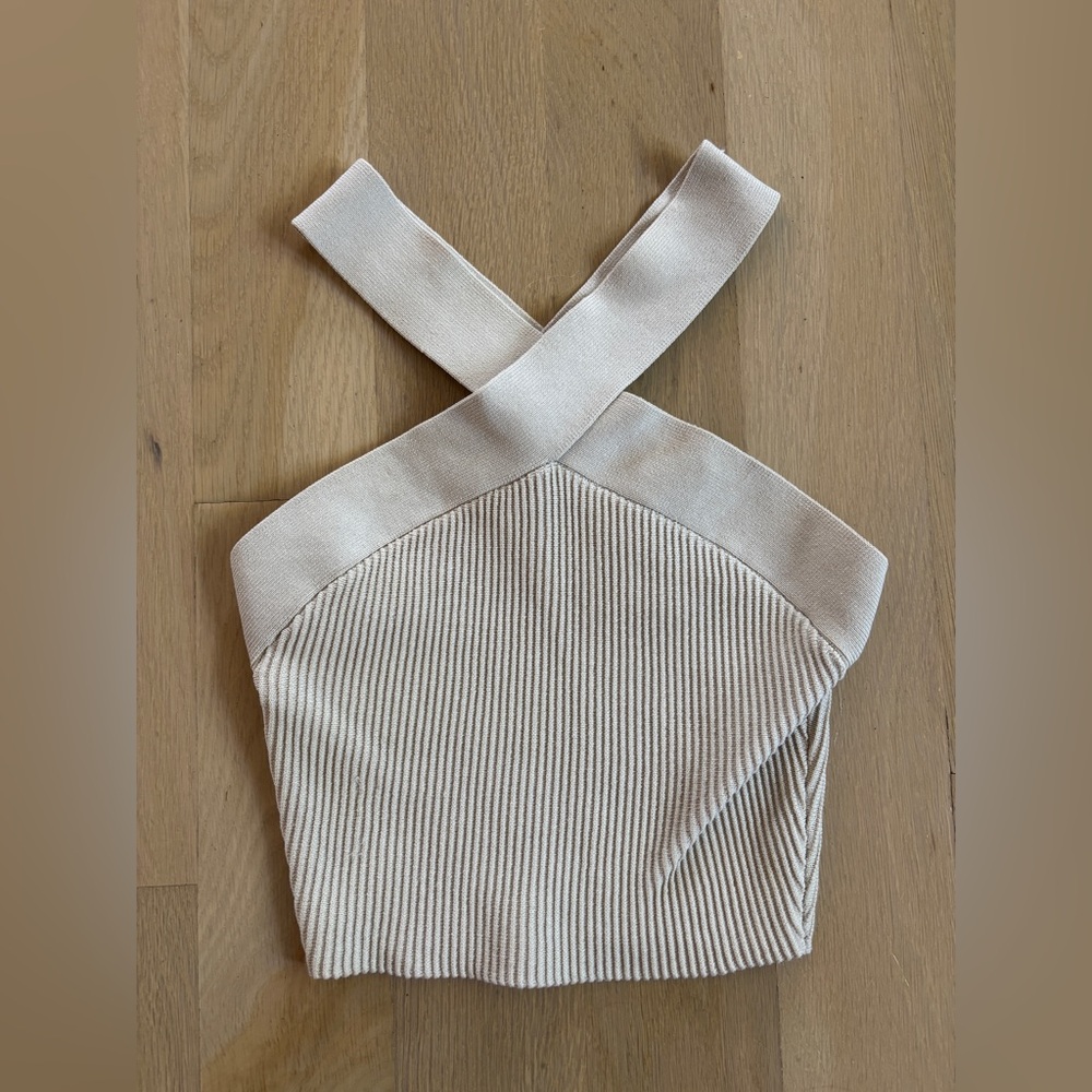 Aritzia Babaton Matte Pearl Criss cross Halter Top